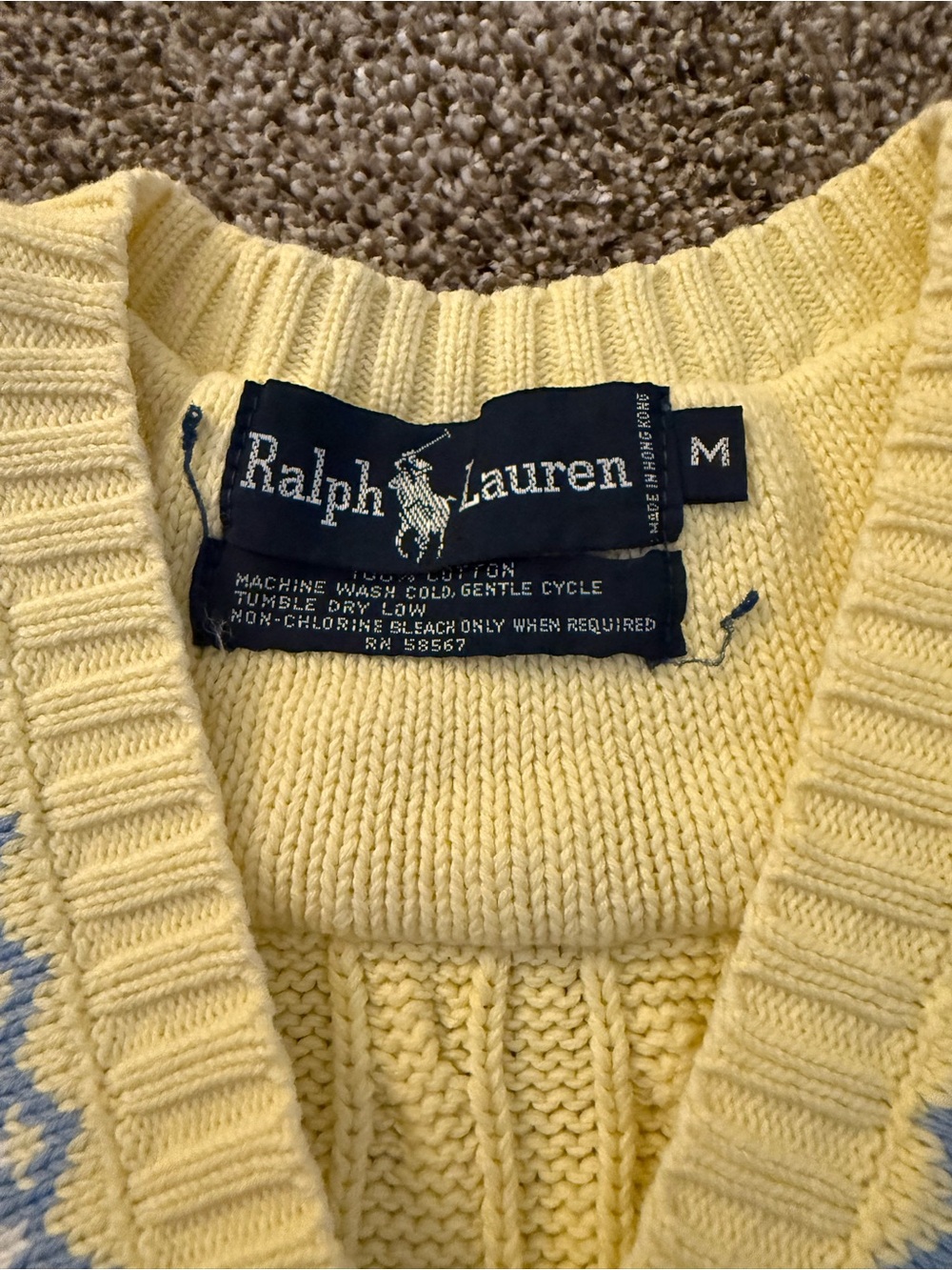 Ralph Lauren Pastel Yellow Cable-Knit V-Neck Sweater Vest vintage - Picture 2 of 3